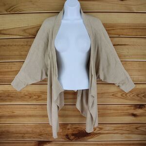 Motherhood Maternity Open Cardigan Sweater Womens L Beige Tight-Knit 3/4 Sleeves